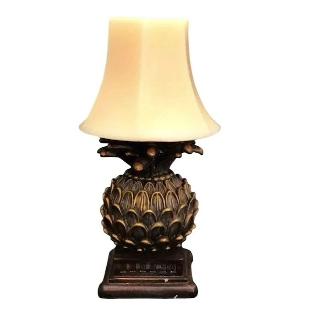 Pineapple Table Lamp with Carved Brown Base & Candle Shade